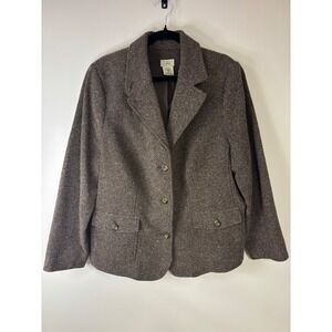 LL Bean Wool Blend Tweed Blazer Jacket Women 1X Brown Herringbone